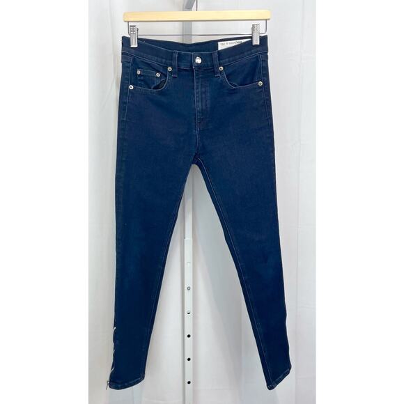RAG & BONE 10 Inch Capri Crop Jeans Zip Ankle 5 Pocket Dark Indigo Blue Size 27 - Picture 1 of 10
